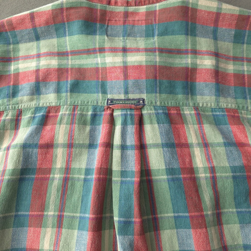 Vintage 90s Point Zero Green Plaid Button Up Shirt Large Long Sleeve - Picture 8 of 12
